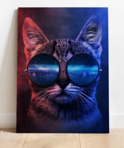 تابلو فانتزی گربه خوش رنگ با عینک