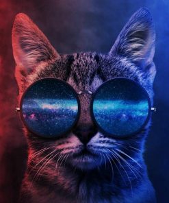 خرید تابلو فانتزی گربه خوش رنگ با عینک همراه با هدیه ویژه