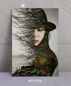 خرید تابلو هنری دختری با درخت پاییزی