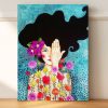 تابلو هنری دختری با لباسی پر از گل