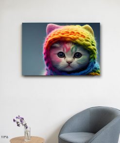تابلو اتاق کودک طرح گربه رنگی زیبا