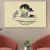 تابلو اتاق کودک طرح دختری با گربه و گلدان