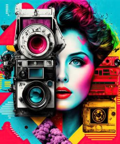 قیمت و خرید تابلو فانتزی باکیفیت طرح ترکیب رنگ دختر و دوربین