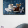 تابلو برای کافه طرح قهوه و کیک خوشمزه با تم آبی