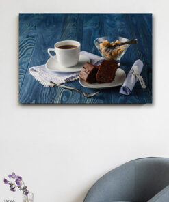تابلو برای کافه طرح قهوه و کیک خوشمزه با تم آبی