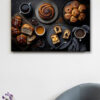 تابلو برای کافه طرح میز کافه پر از کیک و قهوه و شیرینی جات