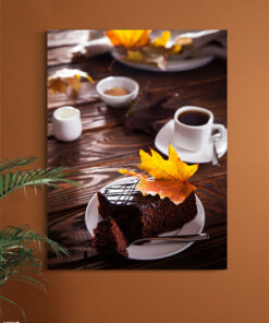 تابلو برای کافه طرح کافه پاییزی و بشقاب کیک