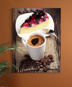 تابلو برای کافه طرح یک برش کیک یک فنجان قهوه تلخ