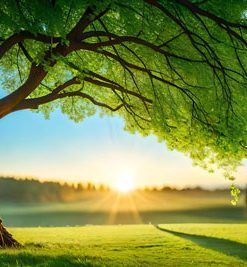 قیمت و خرید تابلو طبیعت طرح درخت سبز و خوشگل با آفتاب صبح