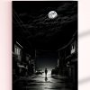 تابلو سیاه و سفید شب مهتابی در کوچه