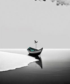 خرید تابلو سیاه و سفید قایق در دریا
