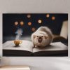 تابلو حیوانات موش کوچولو با کتاب و قهوه