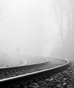 خرید تابلو سیاه و سفید ریل قطار و مه