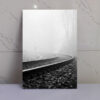 تابلو سیاه و سفید ریل قطار و مه