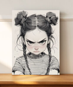 تابلو دخترانه نقاشی دختر زیبا و عصبی