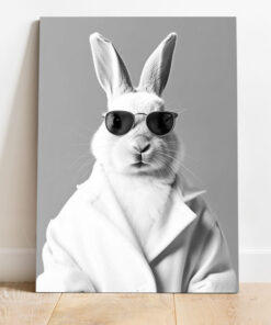 تابلو اتاق کودک خرگوش با کت و عینک دودی