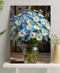 تابلو گلدان شیشه ای و دسته گل زیبا