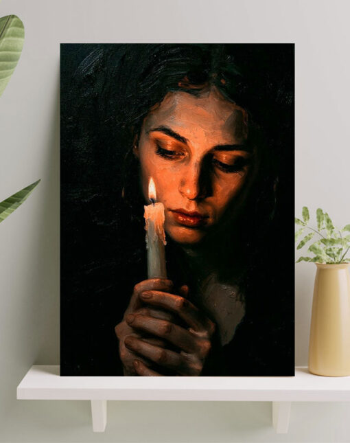تابلو نقاشی دختری با شمع