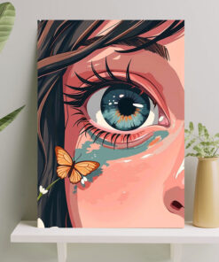 تابلو نقاشی دختر چشم آبی و پروانه خوشگل