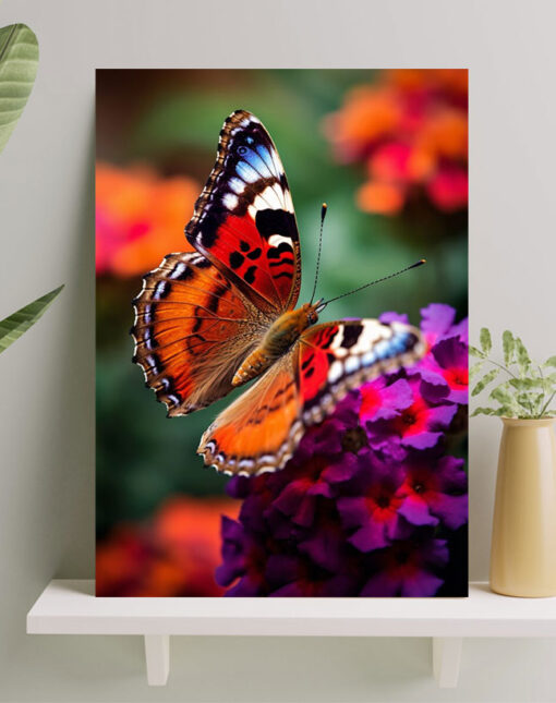 تابلو پروانه خوش رنگ روی گل