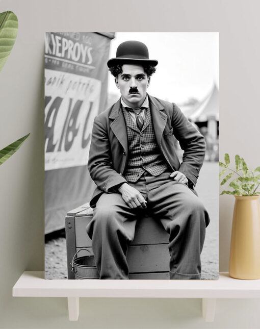 تابلو چارلی چاپلین در صحنه فیلم طرح سیاه و سفید