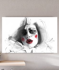 تابلو نقاشی دختری با رژ لب قرمز