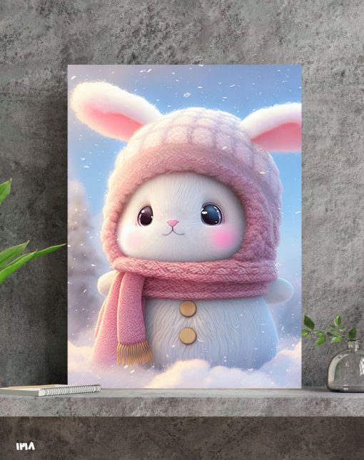 تابلو اتاق کودک طرح خرگوش در برف