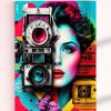 تابلو فانتزی باکیفیت طرح ترکیب رنگ دختر و دوربین
