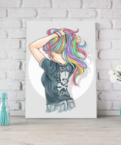 تابلو دخترانه طرح آرت دختری با موی هفت رنگ