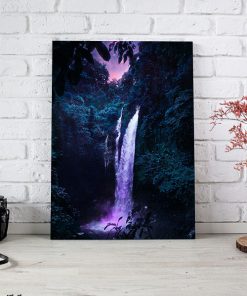 تابلو طبیعت آبشار زیر نور ماه