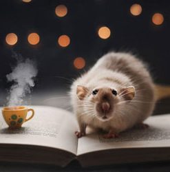خرید تابلو حیوانات موش کوچولو با کتاب و قهوه