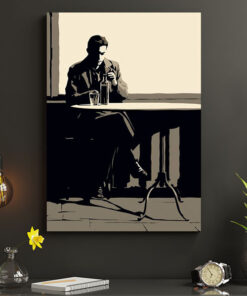 تابلو سیاه و سفید مردی در کافه
