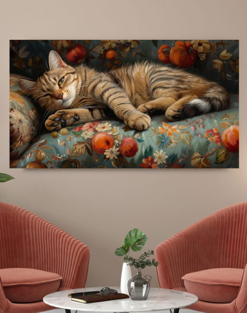 تابلو اتاق کودک گربه خابالود روی کاناپه