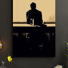 تابلو دیواری سیاه و سفید سایه مردی در کافه