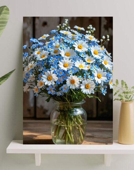 تابلو گلدان شیشه ای و دسته گل زیبا
