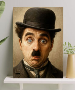 تابلو چارلی چاپلین با کلاه و متعجب