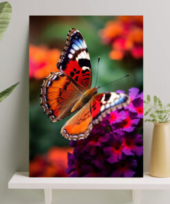 تابلو پروانه خوش رنگ روی گل